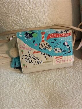Spartina 449 Sea Islands Canvas Embroidered Crossbody Bag - Illustrated Blue/Tan